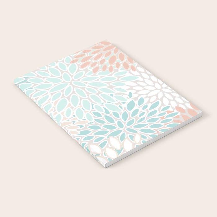 Floral Prints, Soft, Peach and Teal, Modern Print Art Notebook Gallery Image 1