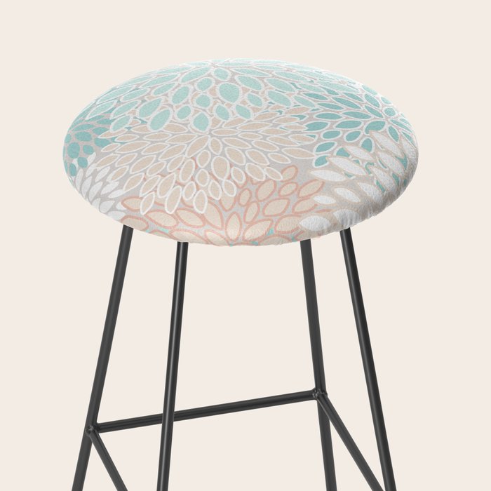 Floral Prints, Soft, Peach and Teal, Modern Print Art Stool Gallery Image 2