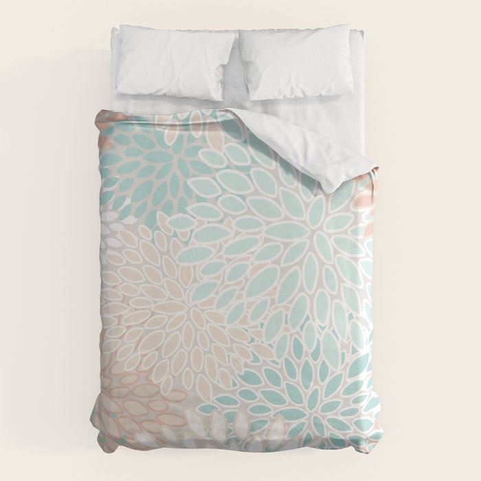 Floral Prints, Soft, Peach and Teal, Modern Print Art Duvet Cover Gallery Image 6