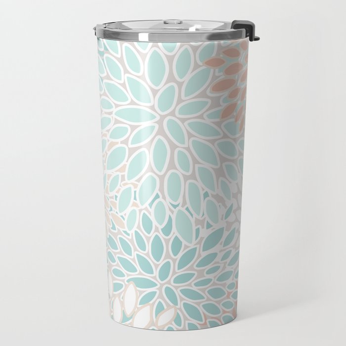 Floral Prints, Soft, Peach and Teal, Modern Print Art Travel Mug Gallery Image 2