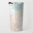 Floral Prints, Soft, Peach and Teal, Modern Print Art Travel Mug Gallery Image 3