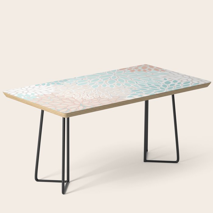 Floral Prints, Soft, Peach and Teal, Modern Print Art Coffee Table Gallery Image 1