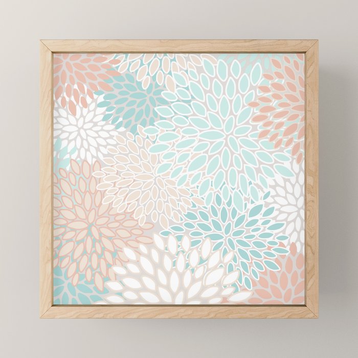 Floral Prints, Soft, Peach and Teal, Modern Print Art Mini Art Print Gallery Image 1