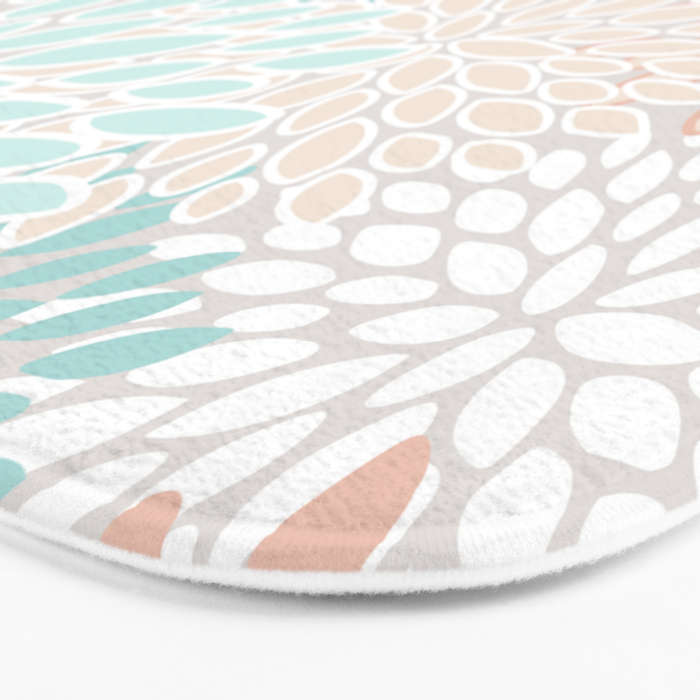 Floral Prints, Soft, Peach and Teal, Modern Print Art Bath Mat Gallery Image 3