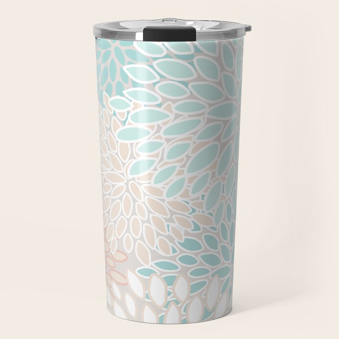 Floral Prints, Soft, Peach and Teal, Modern Print Art Travel Mug Gallery Image 1