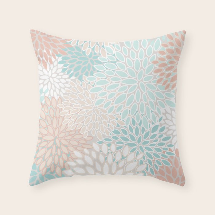 Floral Prints, Soft, Peach and Teal, Modern Print Art Throw Pillow Gallery Image 6