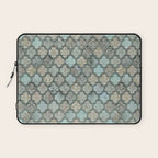 Old Moroccan Tiles Pattern Teal Beige Distressed Style Laptop Sleeve Gallery Image 1