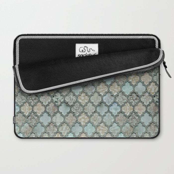 Old Moroccan Tiles Pattern Teal Beige Distressed Style Laptop Sleeve Gallery Image 2