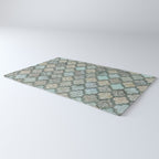 Old Moroccan Tiles Pattern Teal Beige Distressed Style Rug Gallery Image 3