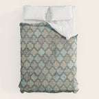 Old Moroccan Tiles Pattern Teal Beige Distressed Style Comforter Gallery Image 6