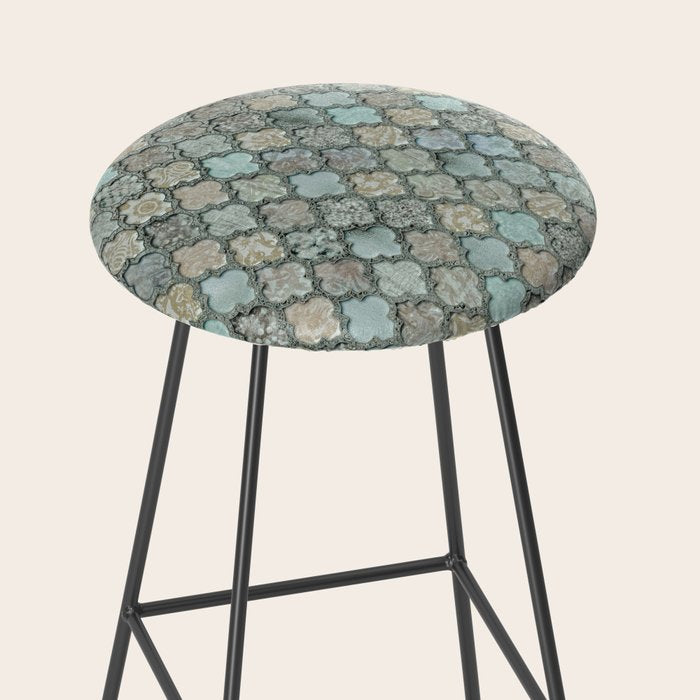 Old Moroccan Tiles Pattern Teal Beige Distressed Style Stool Gallery Image 2