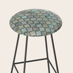 Old Moroccan Tiles Pattern Teal Beige Distressed Style Stool Gallery Image 2