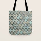 Old Moroccan Tiles Pattern Teal Beige Distressed Style Tote Bag Gallery Image 1