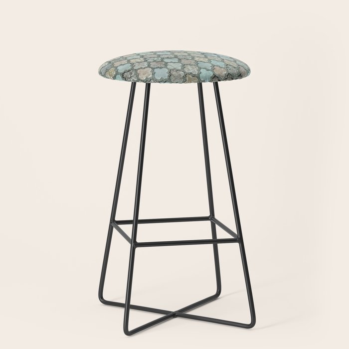 Old Moroccan Tiles Pattern Teal Beige Distressed Style Stool Gallery Image 1