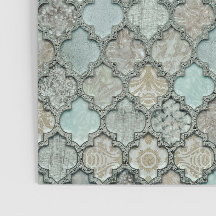 Old Moroccan Tiles Pattern Teal Beige Distressed Style Poster Gallery Image 3