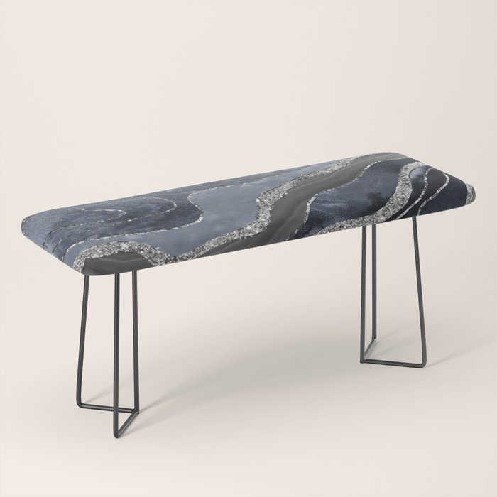Navy Blue Black Marble Agate Silver Glitter Glam #1 (Faux Glitter) #decor #art #society6 Bench Gallery Image 1