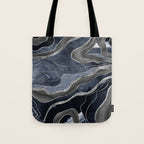 Navy Blue Black Marble Agate Silver Glitter Glam #1 (Faux Glitter) #decor #art #society6 Tote Bag Gallery Image 1