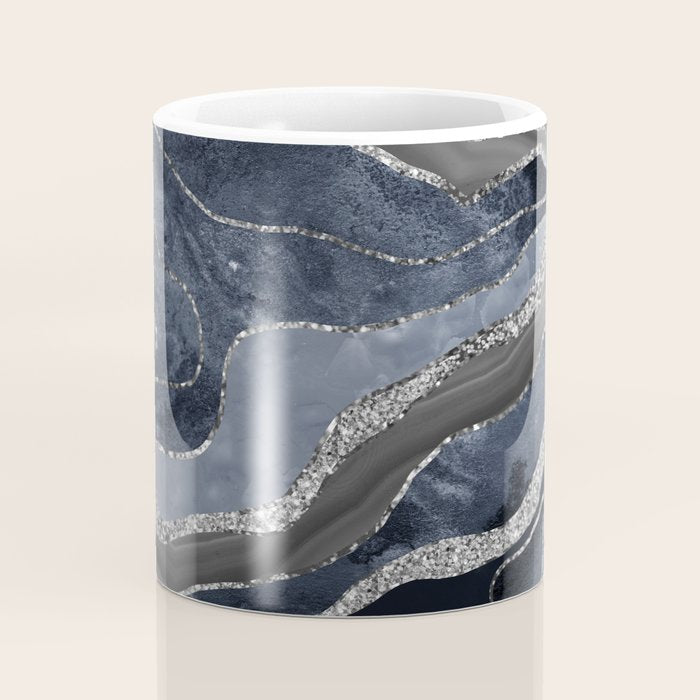 Navy Blue Black Marble Agate Silver Glitter Glam #1 (Faux Glitter) #decor #art #society6 Coffee Mug Gallery Image 4