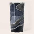 Navy Blue Black Marble Agate Silver Glitter Glam #1 (Faux Glitter) #decor #art #society6 Travel Mug Gallery Image 1