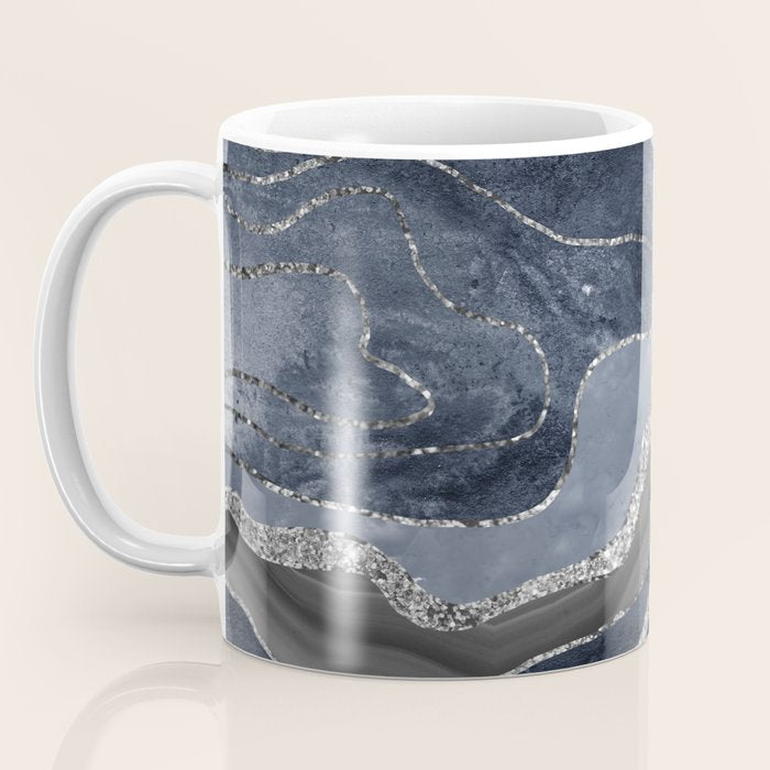 Navy Blue Black Marble Agate Silver Glitter Glam #1 (Faux Glitter) #decor #art #society6 Coffee Mug Gallery Image 3