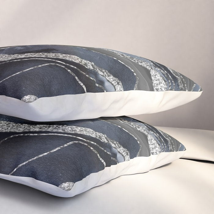 Navy Blue Black Marble Agate Silver Glitter Glam #1 (Faux Glitter) #decor #art #society6 Pillow Sham Gallery Image 3