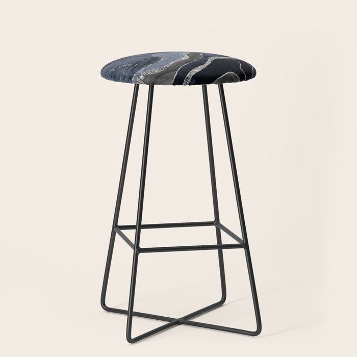 Navy Blue Black Marble Agate Silver Glitter Glam #1 (Faux Glitter) #decor #art #society6 Stool Gallery Image 1