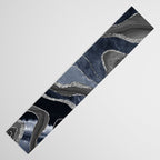 Navy Blue Black Marble Agate Silver Glitter Glam #1 (Faux Glitter) #decor #art #society6 Table Runner Gallery Image 3