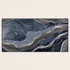 Navy Blue Black Marble Agate Silver Glitter Glam #1 (Faux Glitter) #decor #art #society6 Desk Mat Gallery Image 3