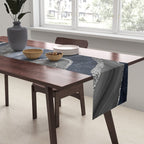 Navy Blue Black Marble Agate Silver Glitter Glam #1 (Faux Glitter) #decor #art #society6 Table Runner Gallery Image 2