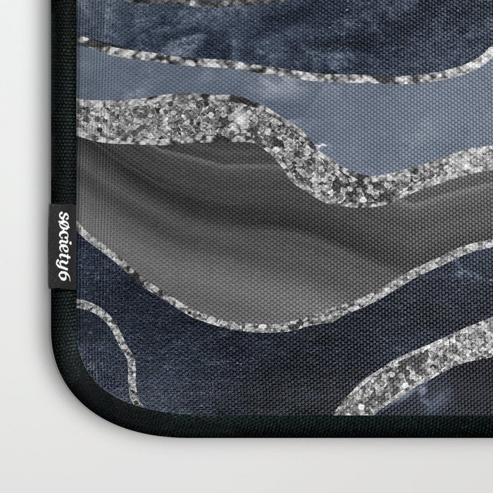 Navy Blue Black Marble Agate Silver Glitter Glam #1 (Faux Glitter) #decor #art #society6 Laptop Sleeve Gallery Image 3