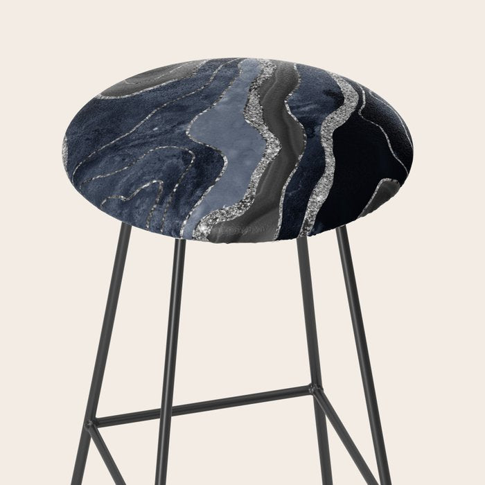 Navy Blue Black Marble Agate Silver Glitter Glam #1 (Faux Glitter) #decor #art #society6 Stool Gallery Image 2