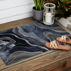 Navy Blue Black Marble Agate Silver Glitter Glam #1 (Faux Glitter) #decor #art #society6 Outdoor Rug Gallery Image 2