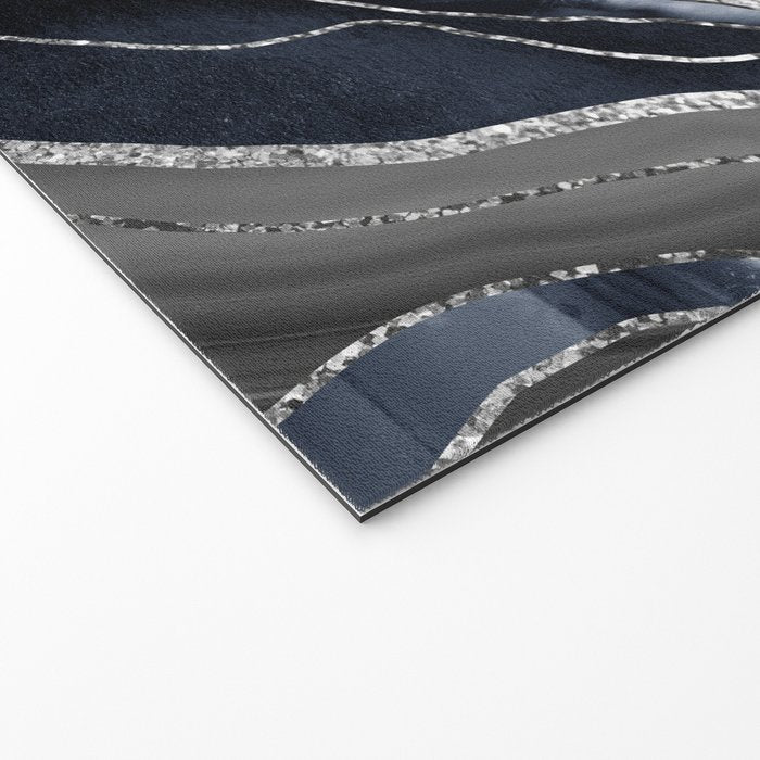 Navy Blue Black Marble Agate Silver Glitter Glam #1 (Faux Glitter) #decor #art #society6 Welcome Mat Gallery Image 2