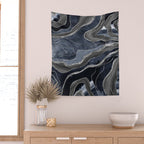 Navy Blue Black Marble Agate Silver Glitter Glam #1 (Faux Glitter) #decor #art #society6 Wall Tapestry Gallery Image 2