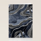 Navy Blue Black Marble Agate Silver Glitter Glam #1 (Faux Glitter) #decor #art #society6 Stationery Card Gallery Image 2