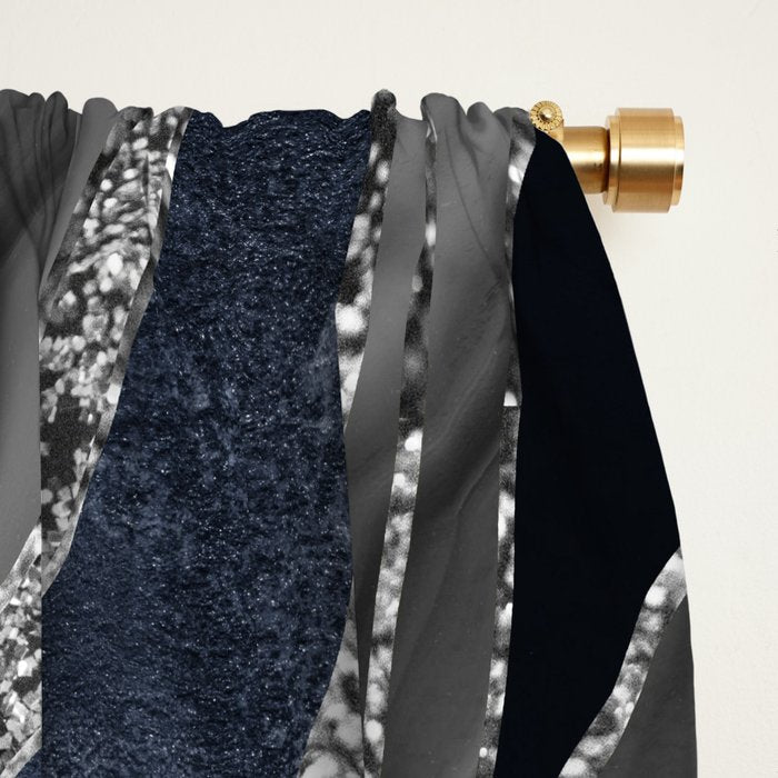 Navy Blue Black Marble Agate Silver Glitter Glam #1 (Faux Glitter) #decor #art #society6 Window Curtain Gallery Image 2