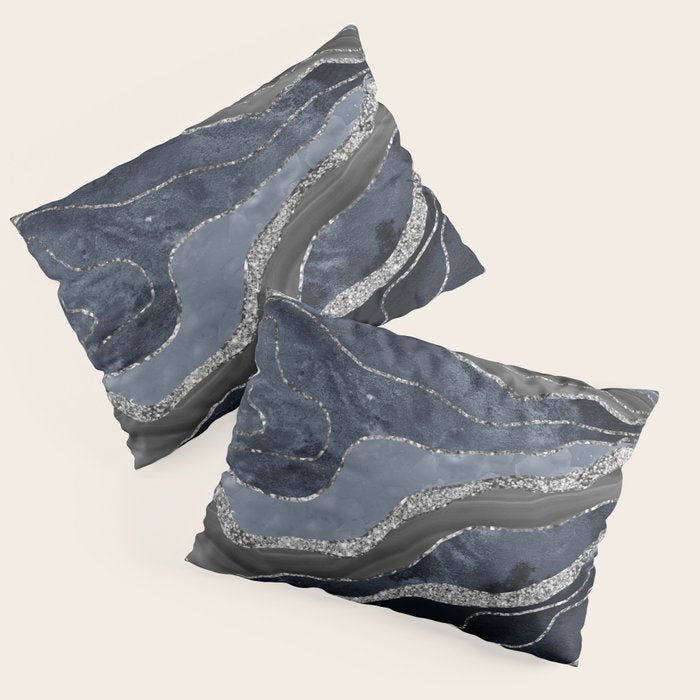 Navy Blue Black Marble Agate Silver Glitter Glam #1 (Faux Glitter) #decor #art #society6 Pillow Sham Gallery Image 3