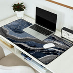 Navy Blue Black Marble Agate Silver Glitter Glam #1 (Faux Glitter) #decor #art #society6 Desk Mat Gallery Image 2