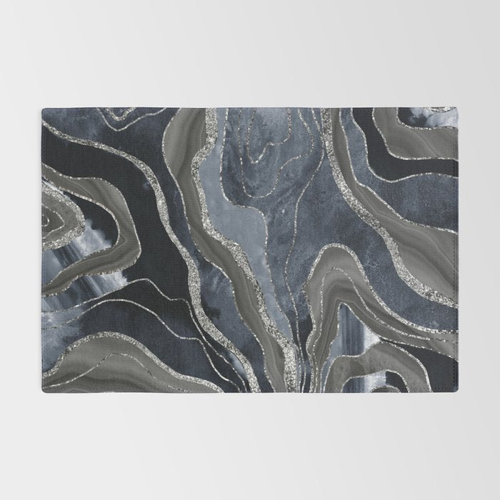 Navy Blue Black Marble Agate Silver Glitter Glam #1 (Faux Glitter) #decor #art #society6 Rug Gallery Image 2
