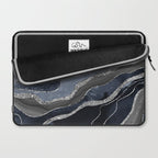 Navy Blue Black Marble Agate Silver Glitter Glam #1 (Faux Glitter) #decor #art #society6 Laptop Sleeve Gallery Image 2
