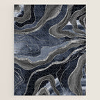 Navy Blue Black Marble Agate Silver Glitter Glam #1 (Faux Glitter) #decor #art #society6 Jigsaw Puzzle Gallery Image 1