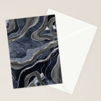 Navy Blue Black Marble Agate Silver Glitter Glam #1 (Faux Glitter) #decor #art #society6 Stationery Card Gallery Image 2