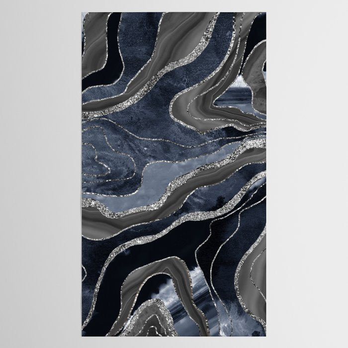 Navy Blue Black Marble Agate Silver Glitter Glam #1 (Faux Glitter) #decor #art #society6 Tablecloth Gallery Image 2