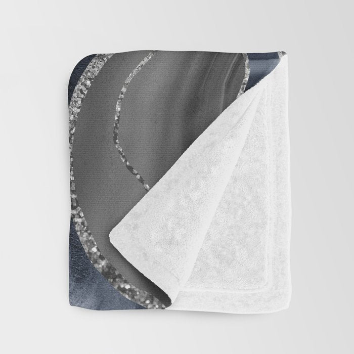 Navy Blue Black Marble Agate Silver Glitter Glam #1 (Faux Glitter) #decor #art #society6 Throw Blanket Gallery Image 3