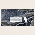 Navy Blue Black Marble Agate Silver Glitter Glam #1 (Faux Glitter) #decor #art #society6 Desk Mat Gallery Image 1