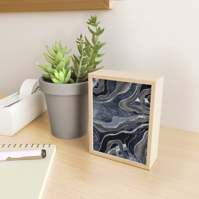 Navy Blue Black Marble Agate Silver Glitter Glam #1 (Faux Glitter) #decor #art #society6 Mini Art Print Gallery Image 2