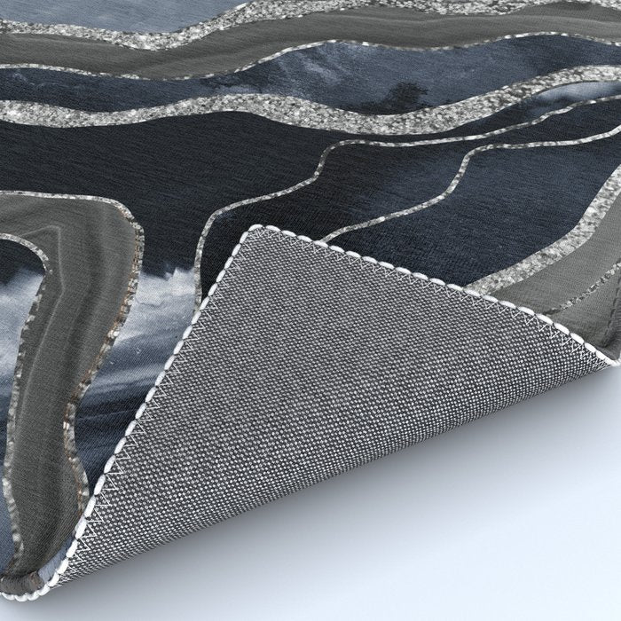 Navy Blue Black Marble Agate Silver Glitter Glam #1 (Faux Glitter) #decor #art #society6 Rug Gallery Image 4
