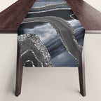Navy Blue Black Marble Agate Silver Glitter Glam #1 (Faux Glitter) #decor #art #society6 Table Runner Gallery Image 1