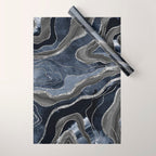 Navy Blue Black Marble Agate Silver Glitter Glam #1 (Faux Glitter) #decor #art #society6 Wrapping Paper Gallery Image 1