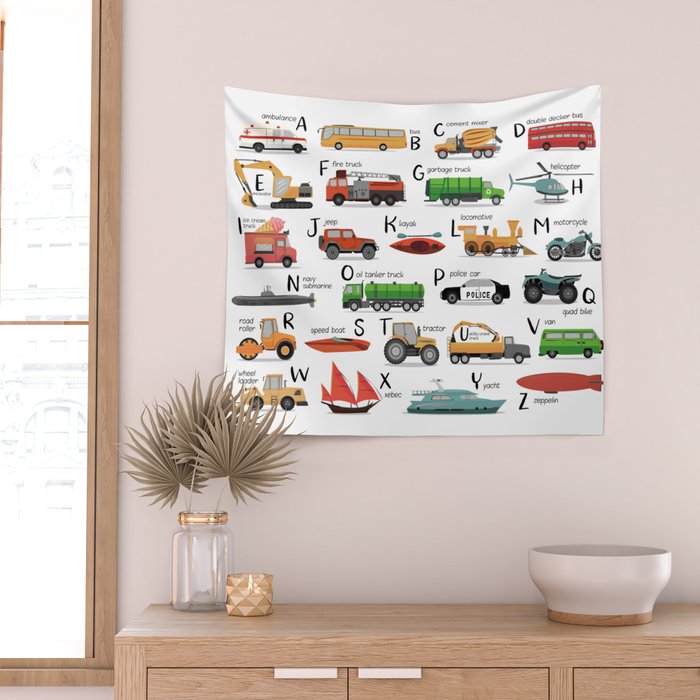 Transportation alphabet Wall Tapestry Gallery Image 2